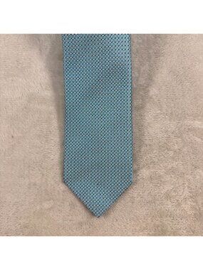 ISAIA Napoli Silk 7 Fold Neck Tie Luxury Turquoise Micro Medallion Geometric Ita